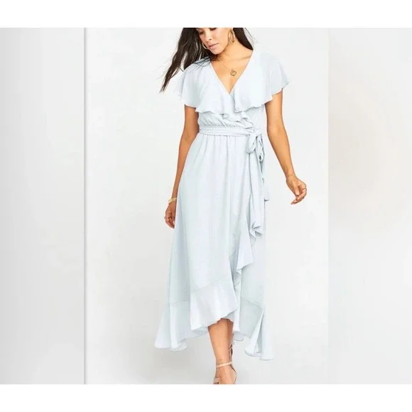 Show‎ Me Your Mumu Weddings Jess Ruffle Midi Dress Icy Blue Chiffon S m Fairy - Picture 7 of 7